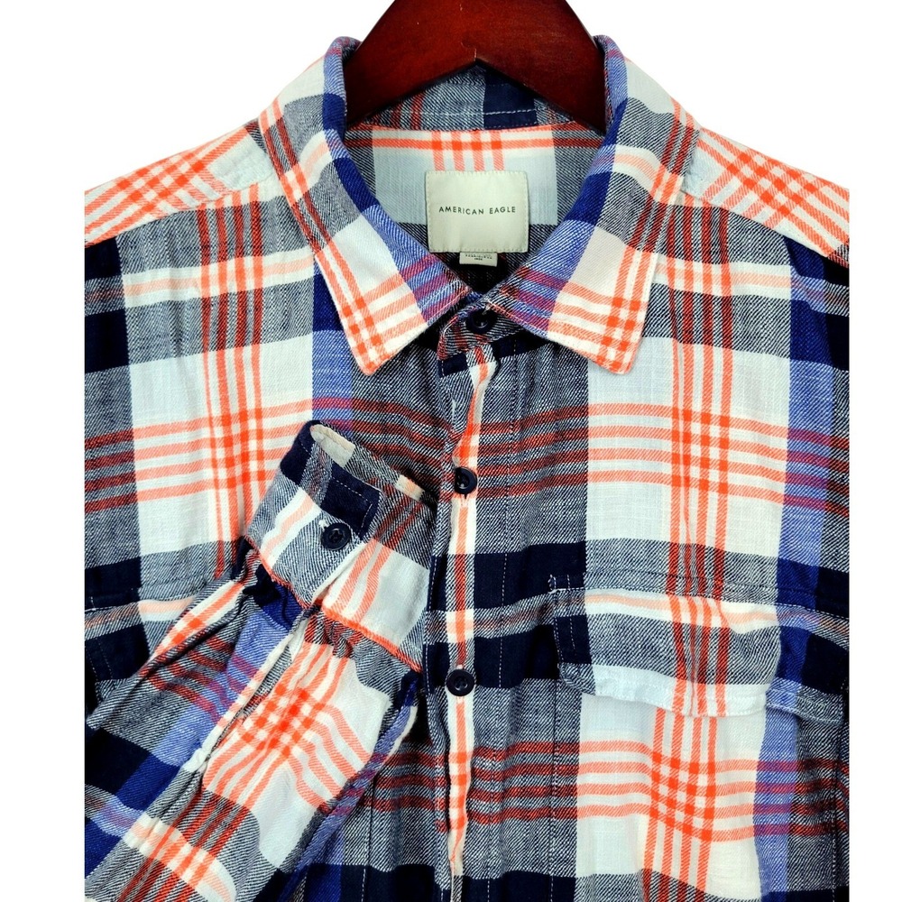 American Eagle Mens XL Plaid Flannel Shirt Long Sleeve Button Up Casual